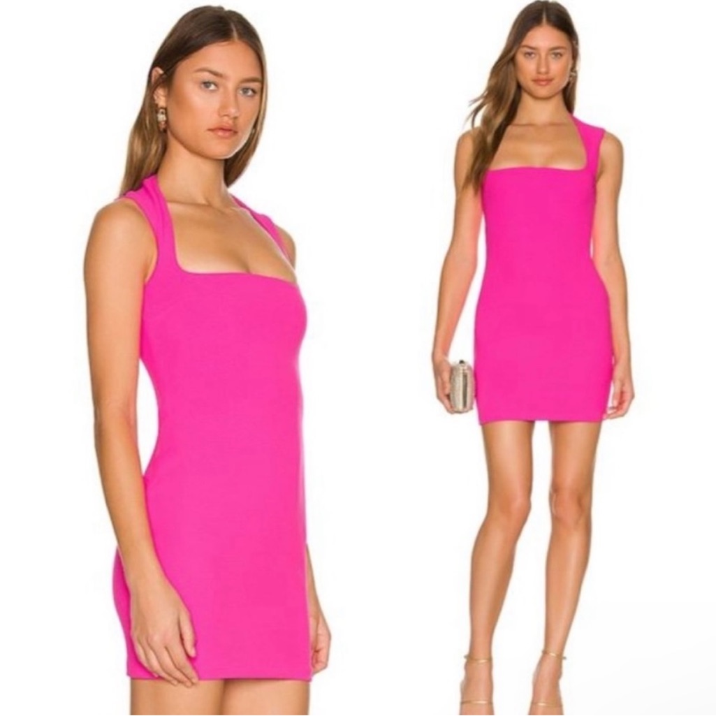 Rare Like New Solace London Cora Mini Dress In Hot Pink Square Neck Cap Sleeve